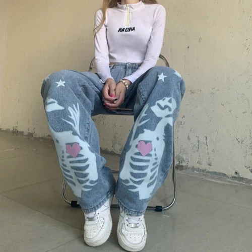 Button Loose Straight Fit Mop Jeans - Image 3