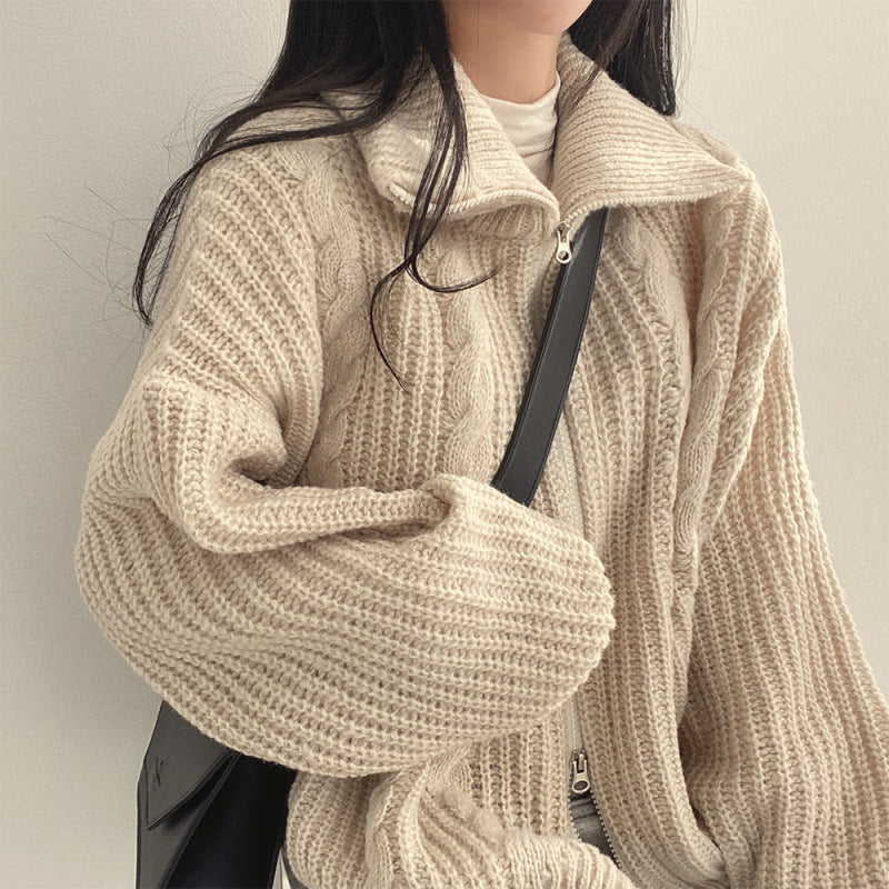 Cable Knit Oversized Zip Up Cardigan - Image 3