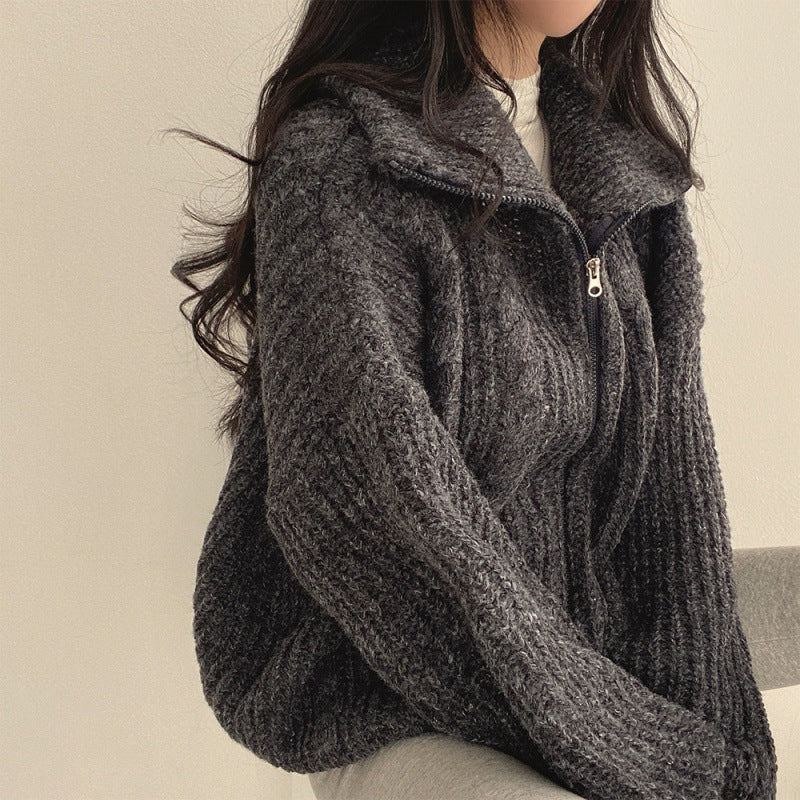 Cable Knit Oversized Zip Up Cardigan - Image 6