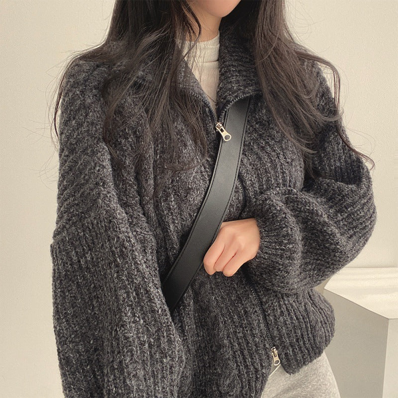 Cable Knit Oversized Zip Up Cardigan - Image 9