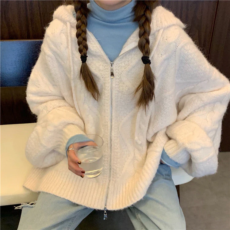 Cable Knit Zip Up Hooded Cardigan - Image 3