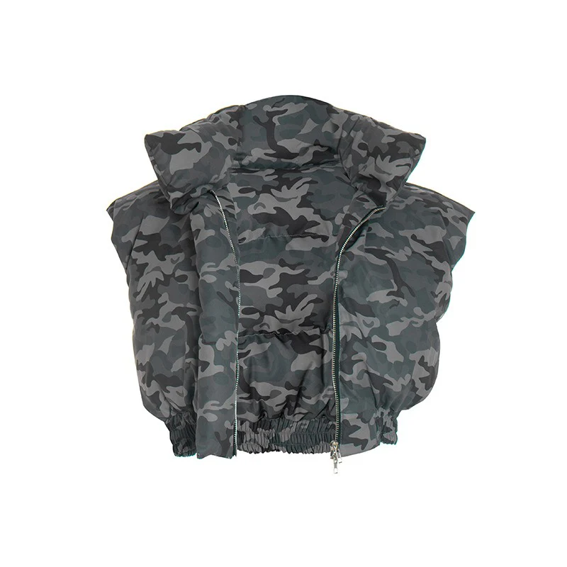 Camouflage Sleeveless Cropped Zip-Up Vest - Image 6