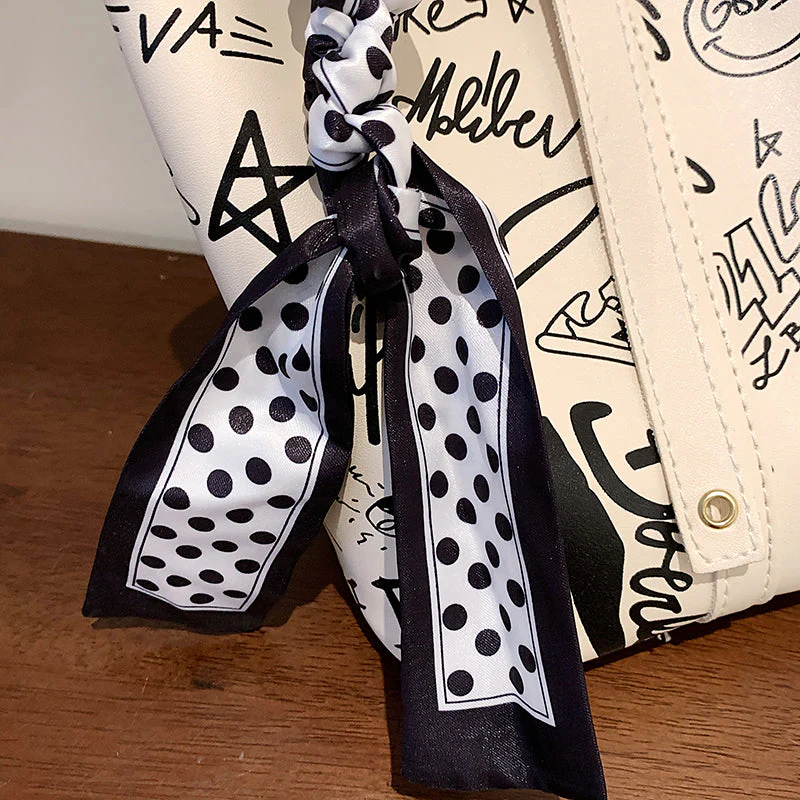 Cartoon Print Silk Scarf Bucket Bag - Image 19