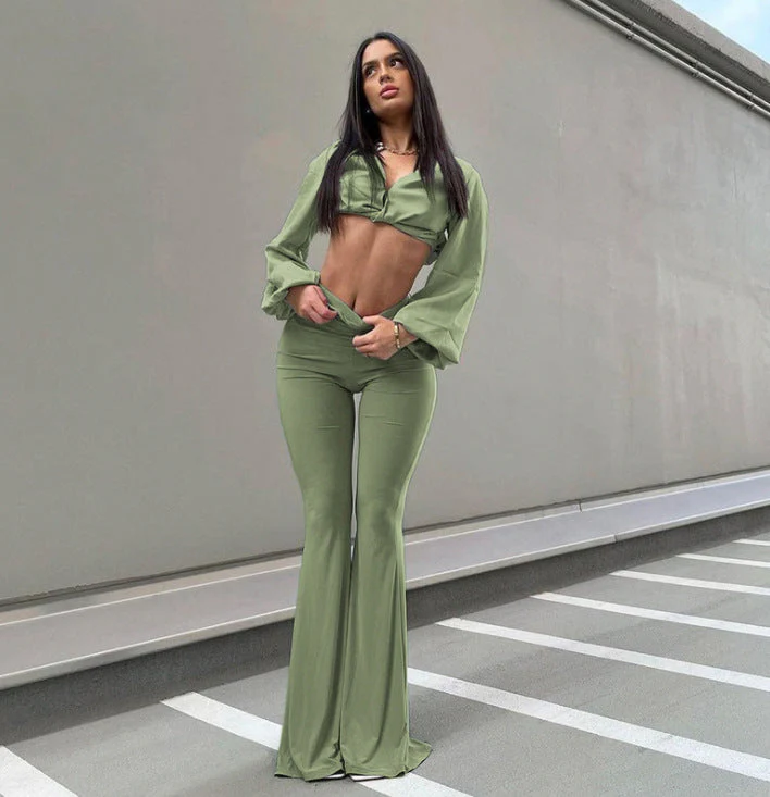 Casual High Waist Green Pants - Image 4