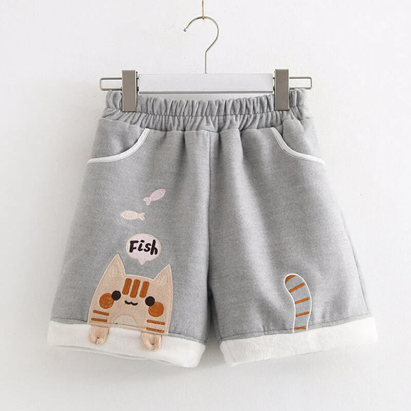 Cat Eating Fish Woolen Shorts - Image 5