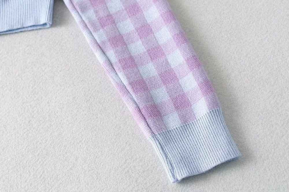 Checkered Button Front Knit Crop Cardigan - Image 7
