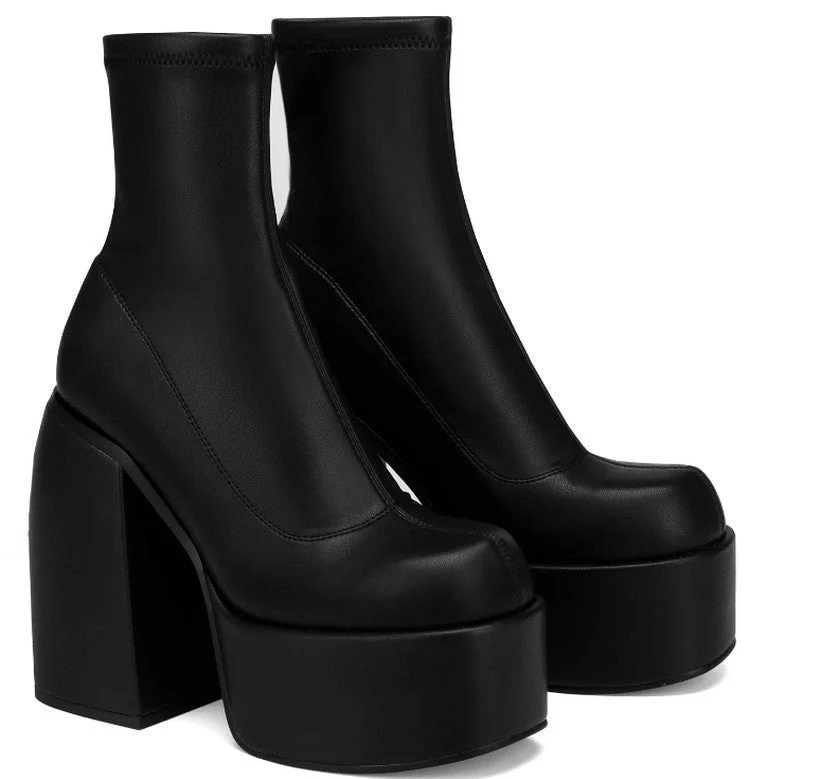 Chunky Heels Zipper Platform Boots - Image 5