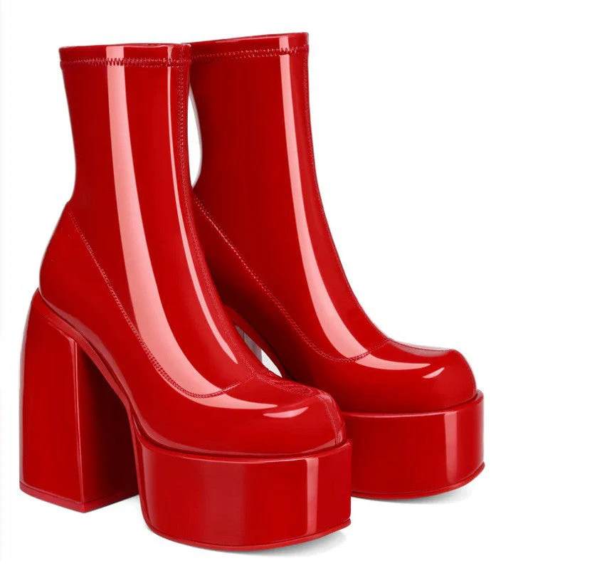 Chunky Heels Zipper Platform Boots - Image 6
