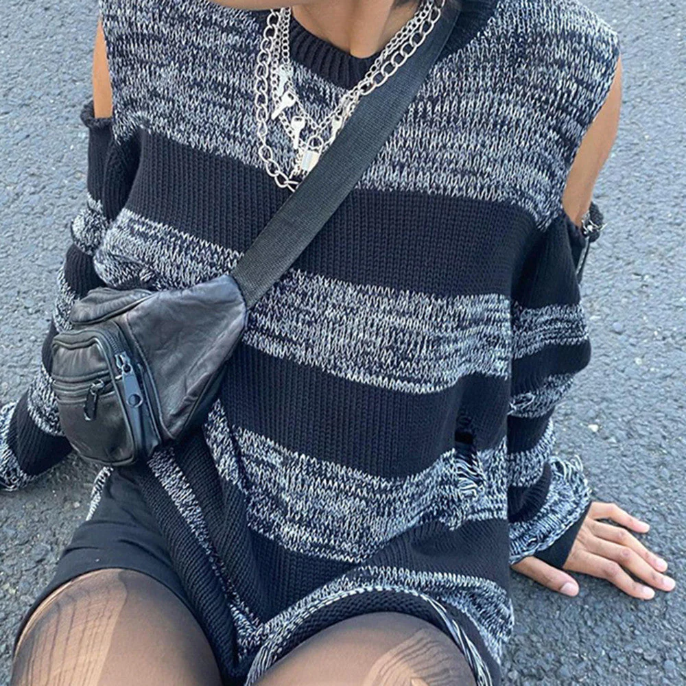 Cold Shoulder Striped Downtown Sweater - Image 3