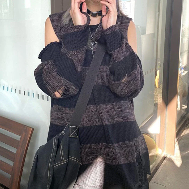 Cold Shoulder Striped Downtown Sweater - Image 5