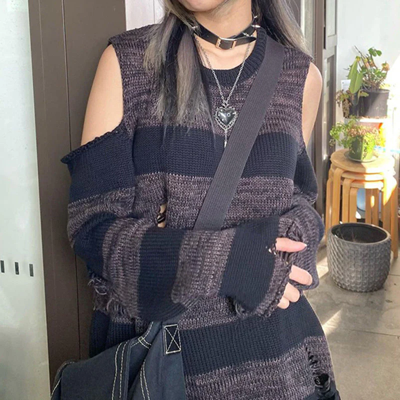 Cold Shoulder Striped Downtown Sweater - Image 7