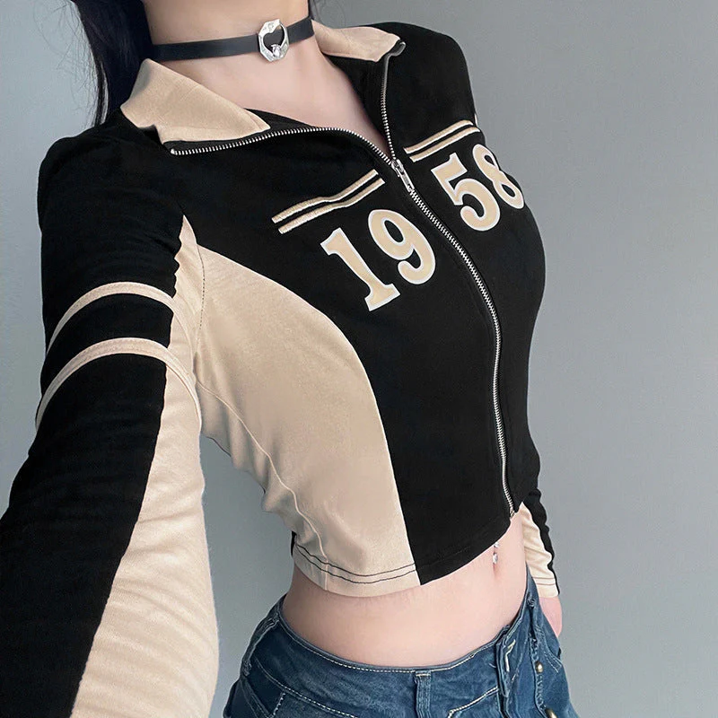 Color Block Zip Up Long Sleeve Tee - Image 6