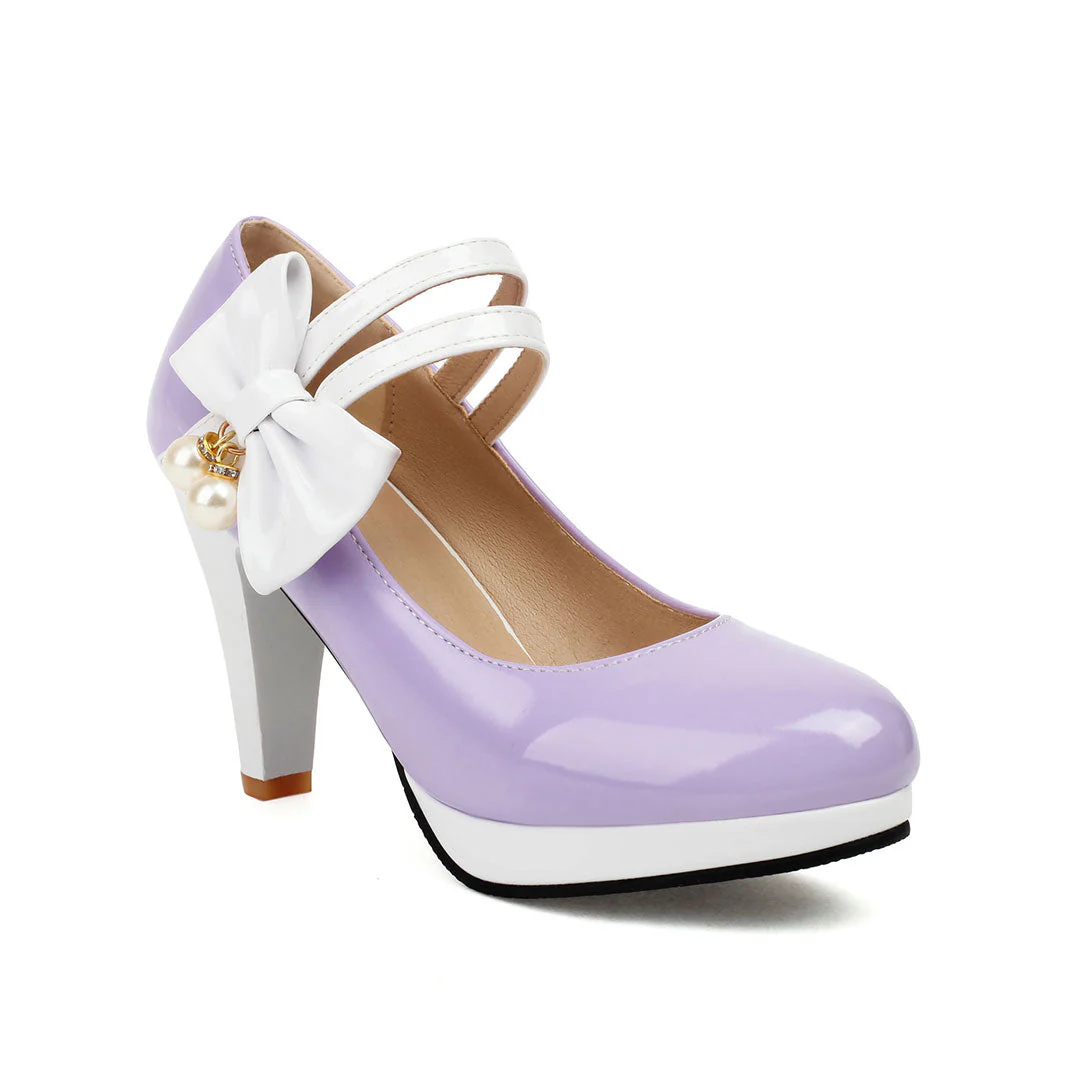 Colorblock Bow Heels Shoes - Image 10
