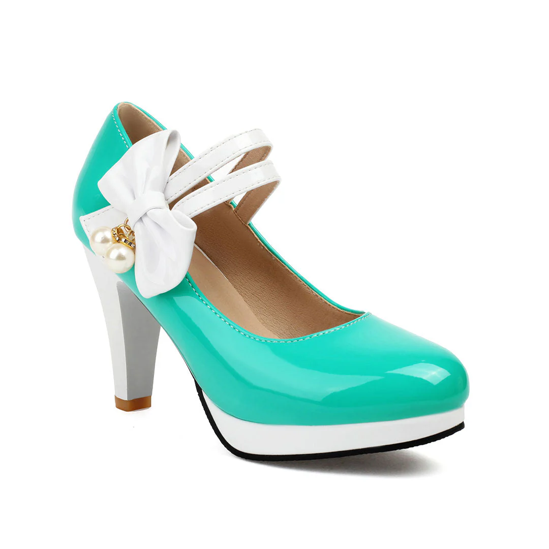 Colorblock Bow Heels Shoes - Image 11