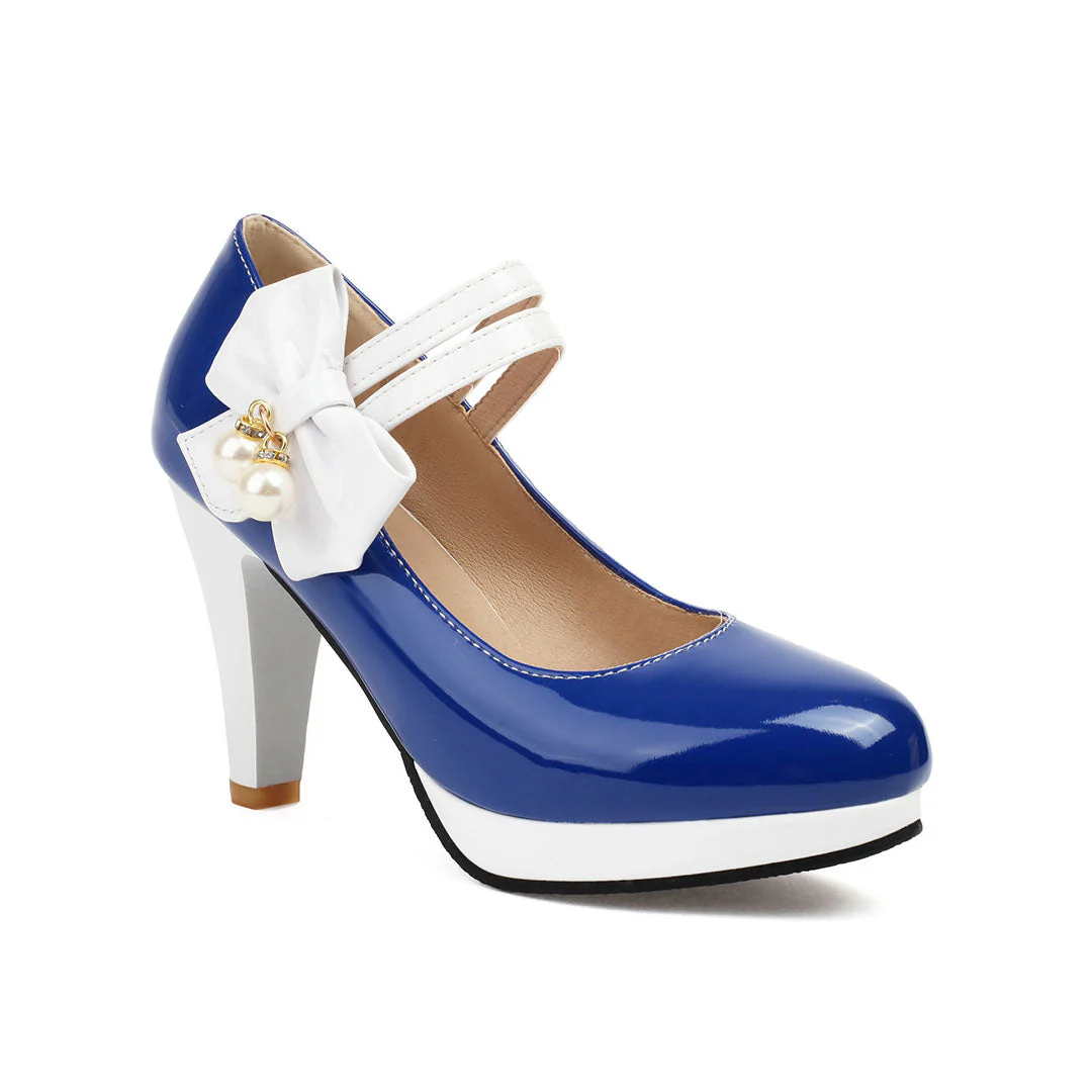 Colorblock Bow Heels Shoes - Image 12