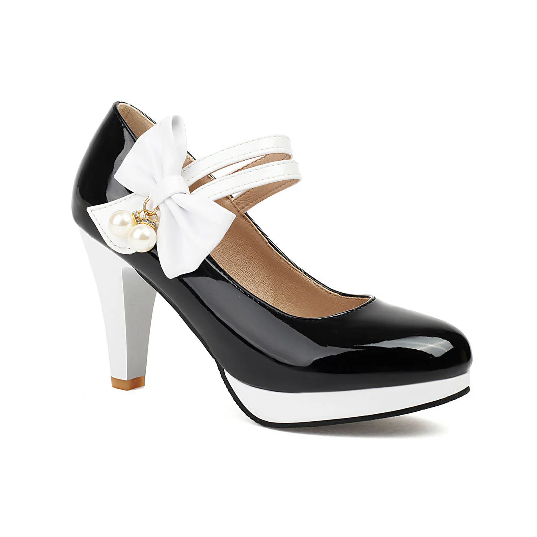 Colorblock Bow Heels Shoes - Image 6