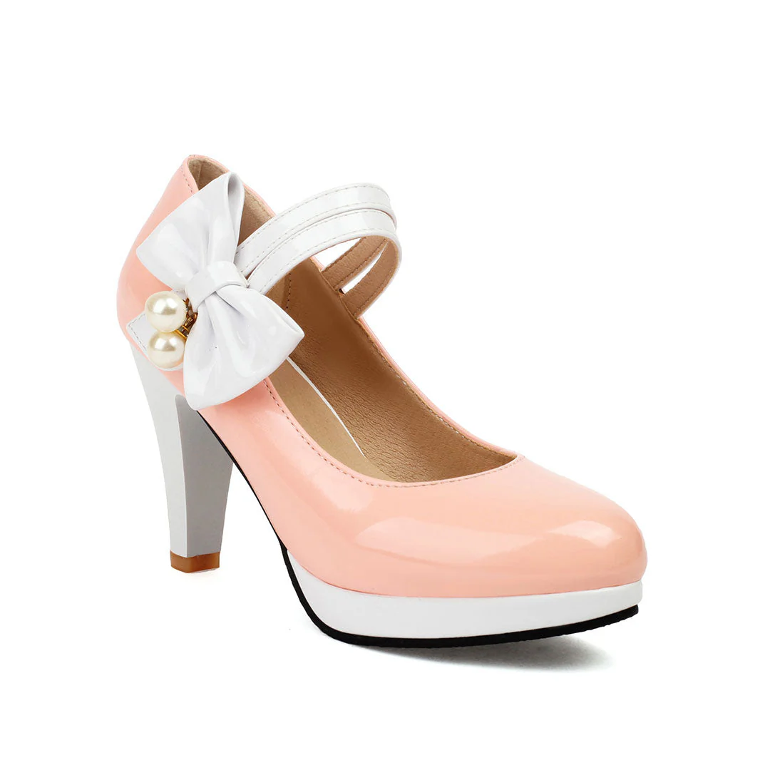 Colorblock Bow Heels Shoes - Image 8
