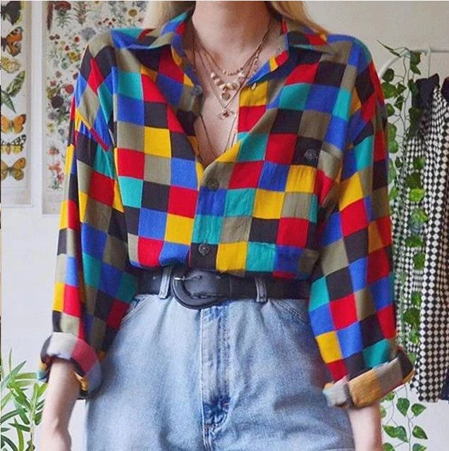 Colorful Printed Lapel Casual Top - Image 2