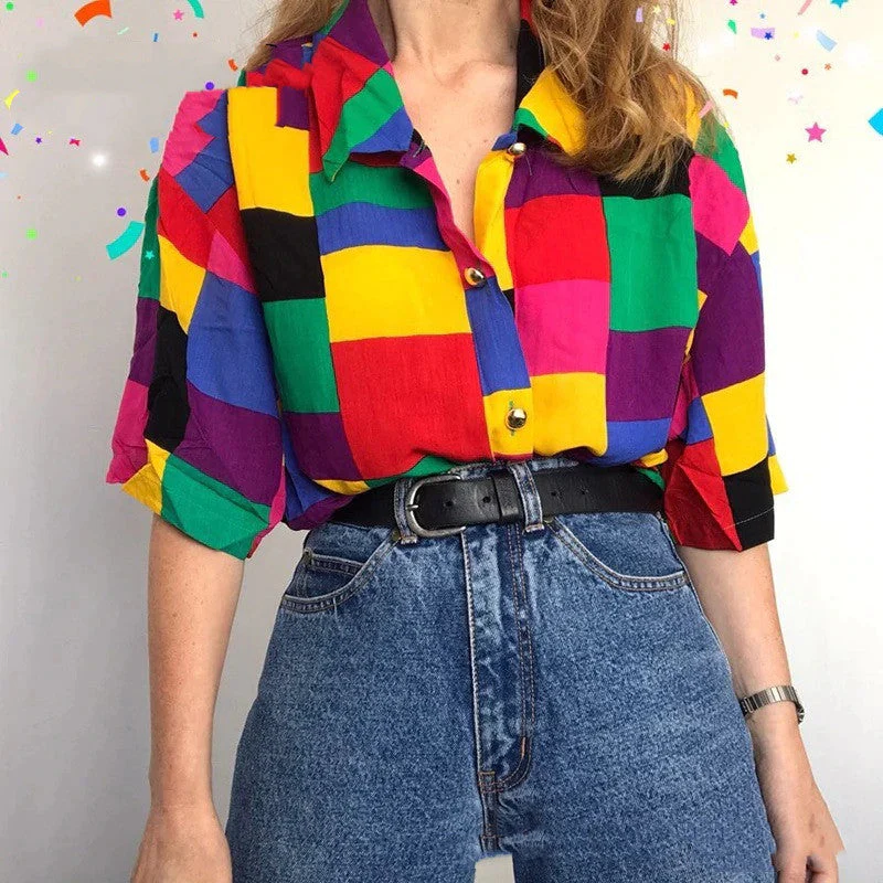 Colorful Printed Lapel Casual Top - Image 3