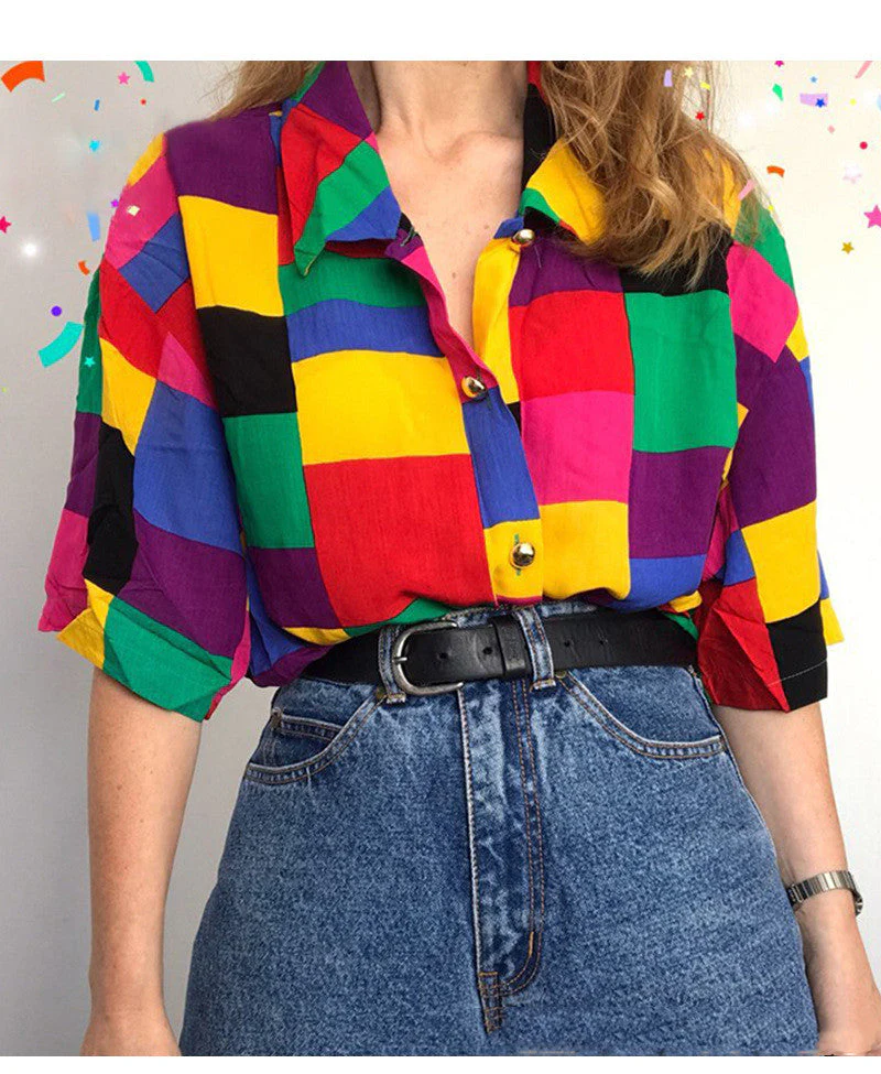 Colorful Printed Lapel Casual Top - Image 7
