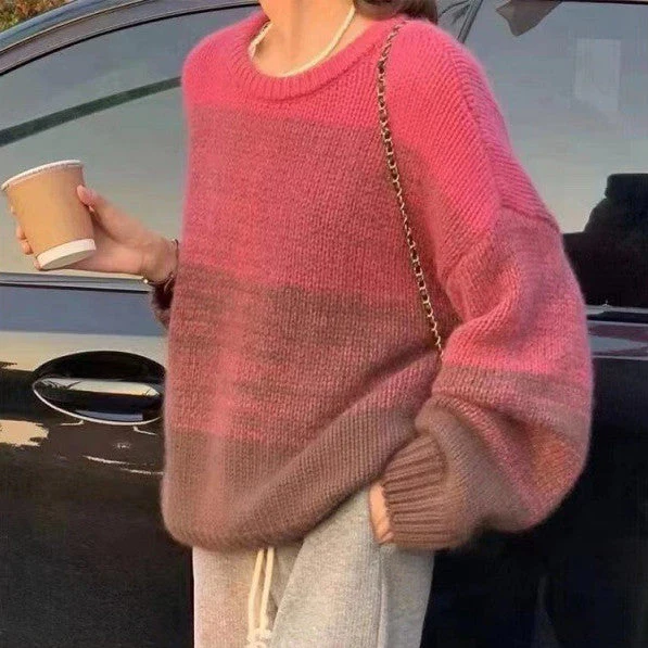Contrast Color Crew Neck Sweater - Image 3