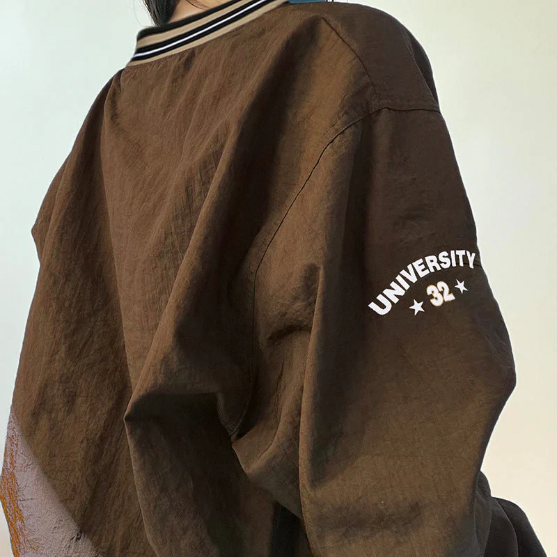 Contrast Color V Neck Drawstring Hem Sweatshirt - Image 2