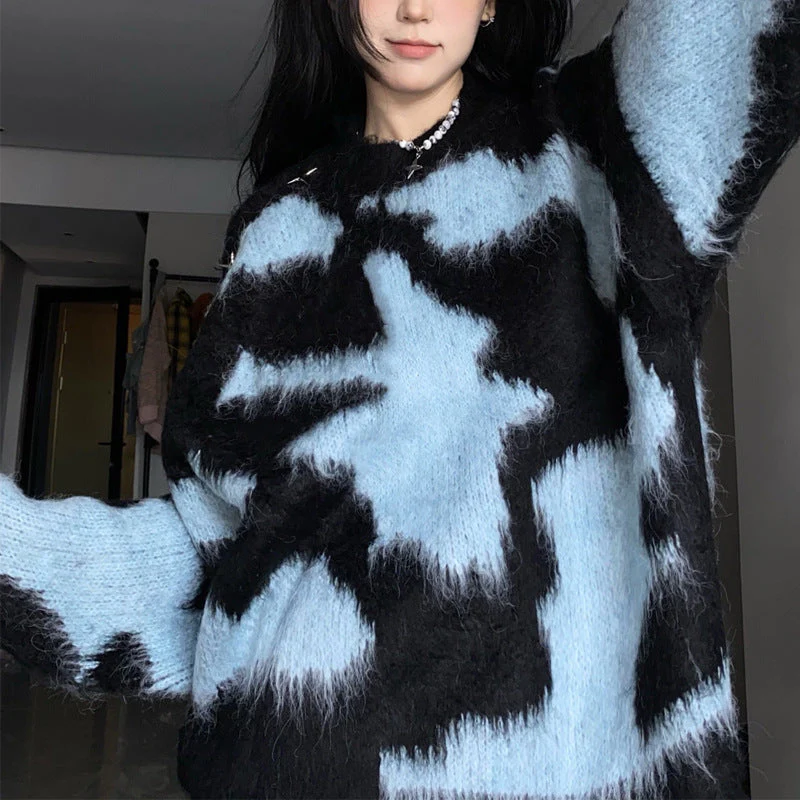 Contrast Fuzzy Knit Pullover Sweater - Image 3