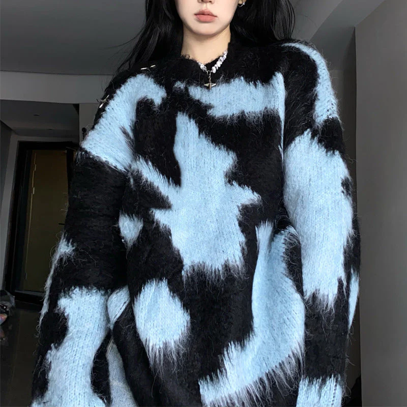 Contrast Fuzzy Knit Pullover Sweater - Image 4