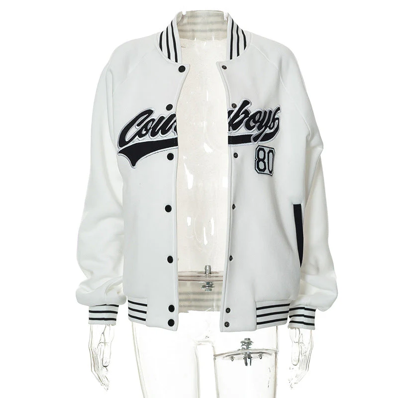 Contrast Logo Embroidered Zip Up Varsity Jacket - Image 2