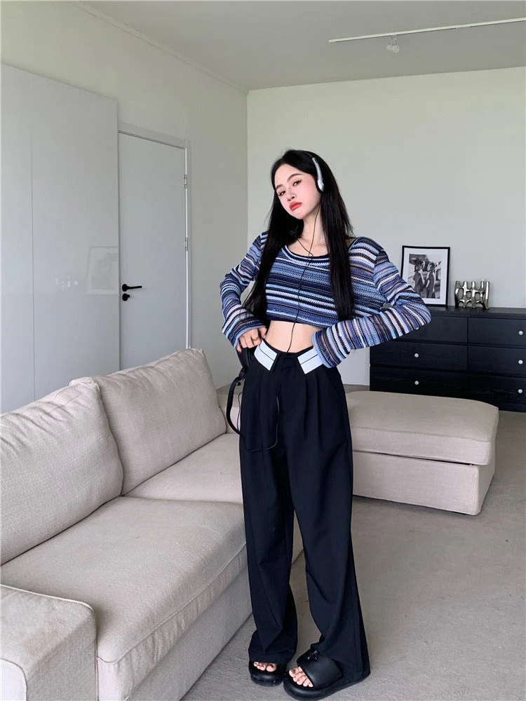 Contrast Striped Crochet Knit Crop Top - Image 6