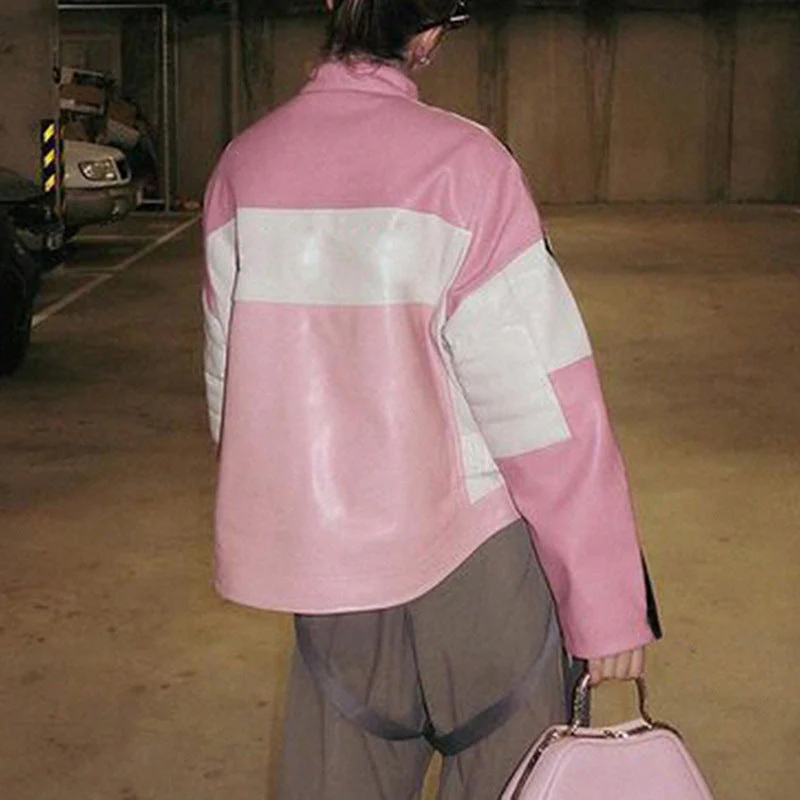 Contrasting Oversize Pu Leather Moto Jacket - Image 10