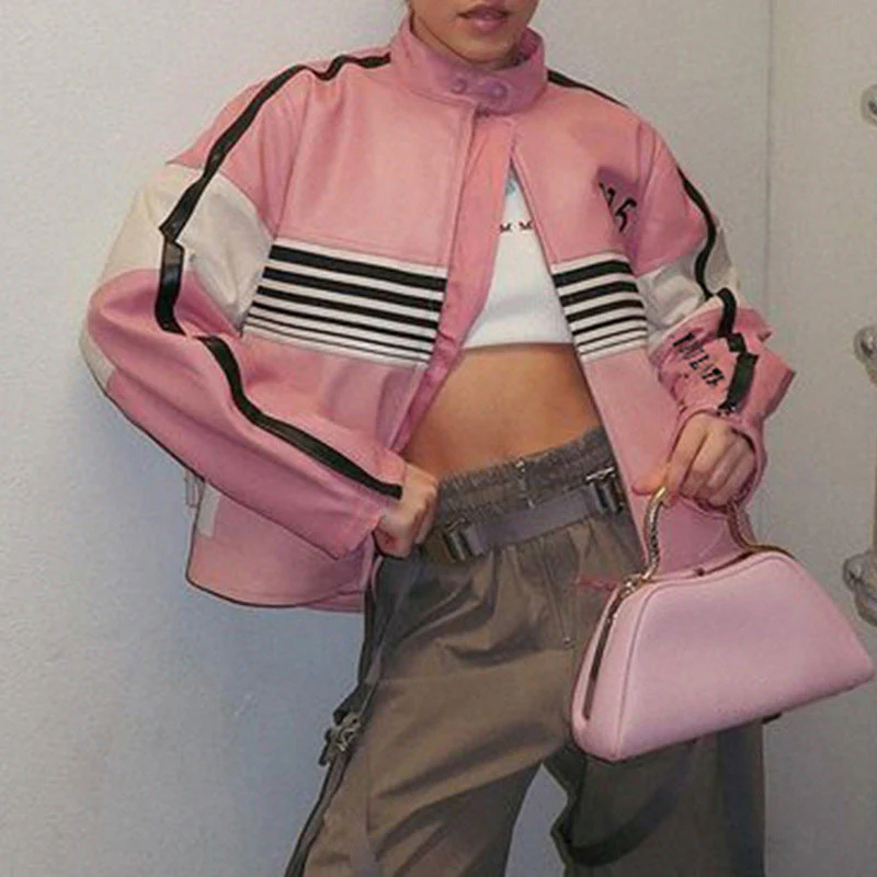 Contrasting Oversize Pu Leather Moto Jacket - Image 4