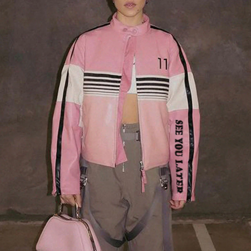Contrasting Oversize Pu Leather Moto Jacket - Image 7