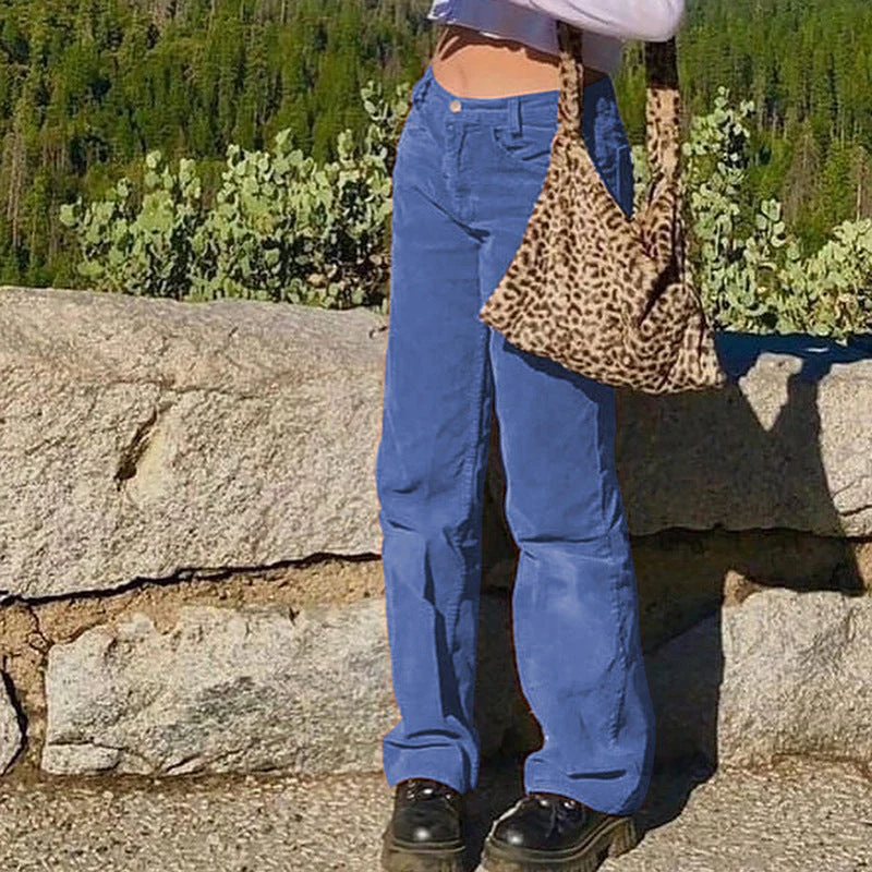 Corduroy Plain Casual Straight Pants - Image 6