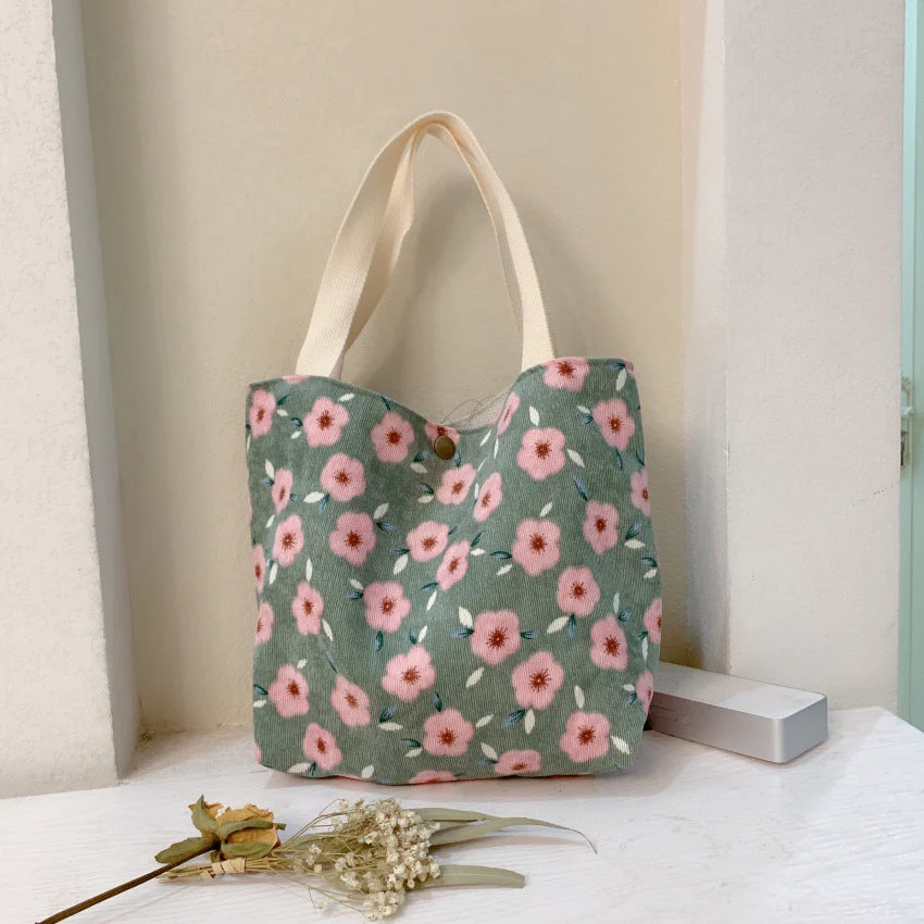 Corduroy Tote Lunch Handle Bag