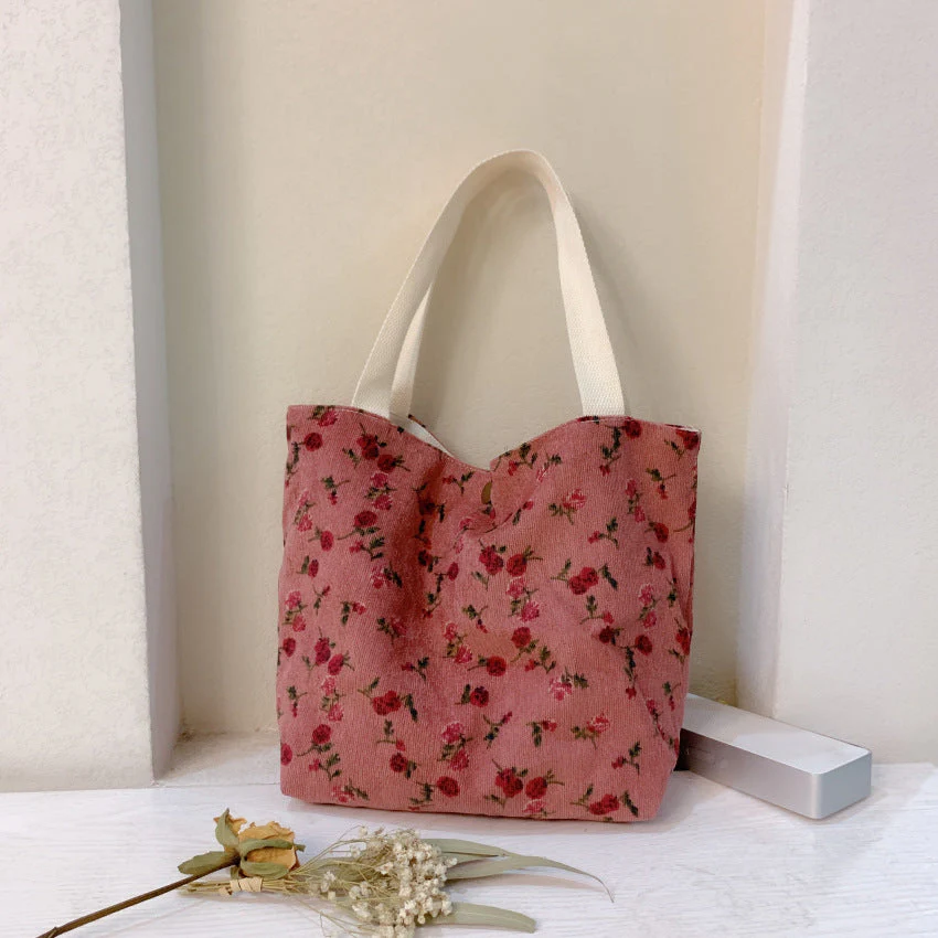 Corduroy Tote Lunch Handle Bag - Image 6