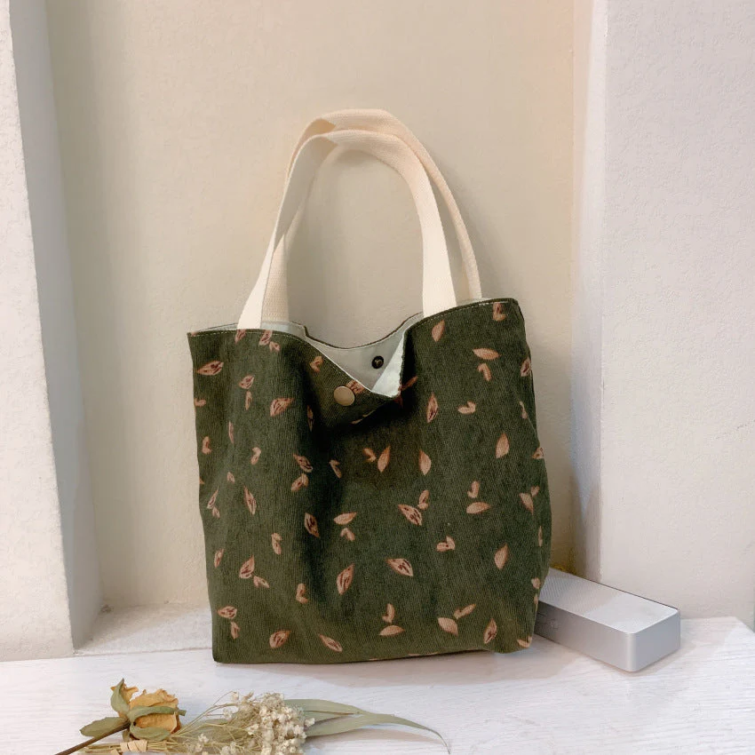 Corduroy Tote Lunch Handle Bag - Image 8