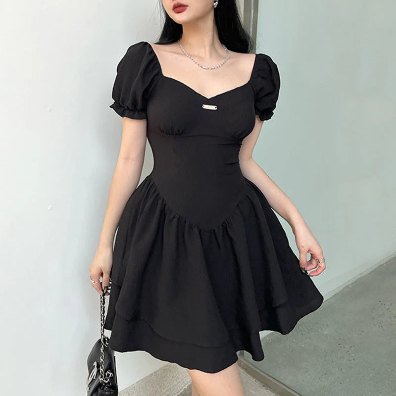 Court Retro Corset Slim Square Collar Dress - Image 5