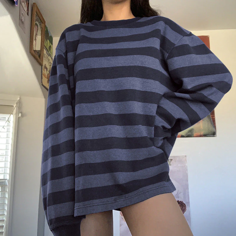 Crew Neck Striped Oversize Sweatshirt