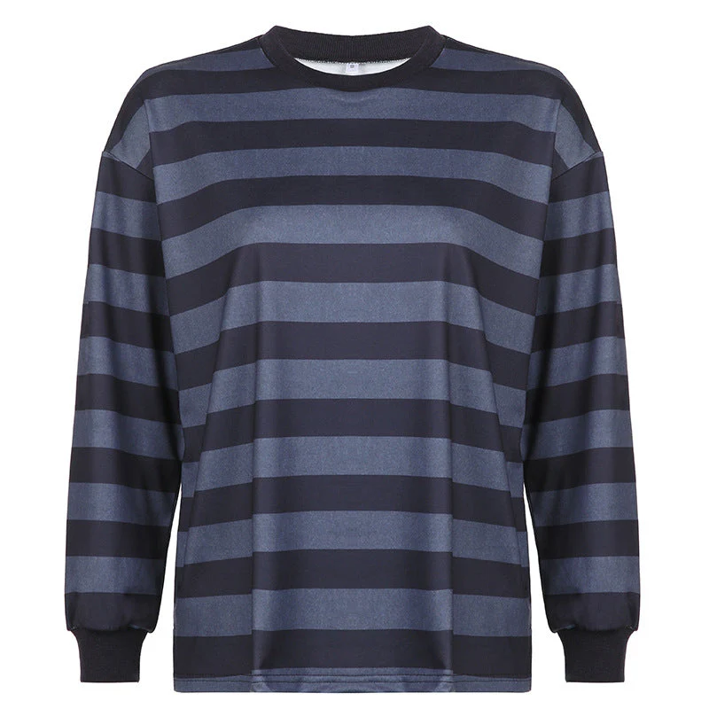 Crew Neck Striped Oversize Sweatshirt - Image 4