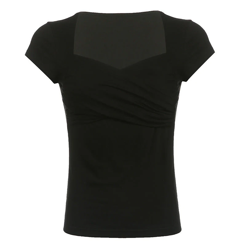 Criss Cross Ruched V Neck Tee - Image 12