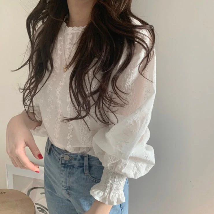 Crochet Lace Long Sleeve Blouse - Image 3