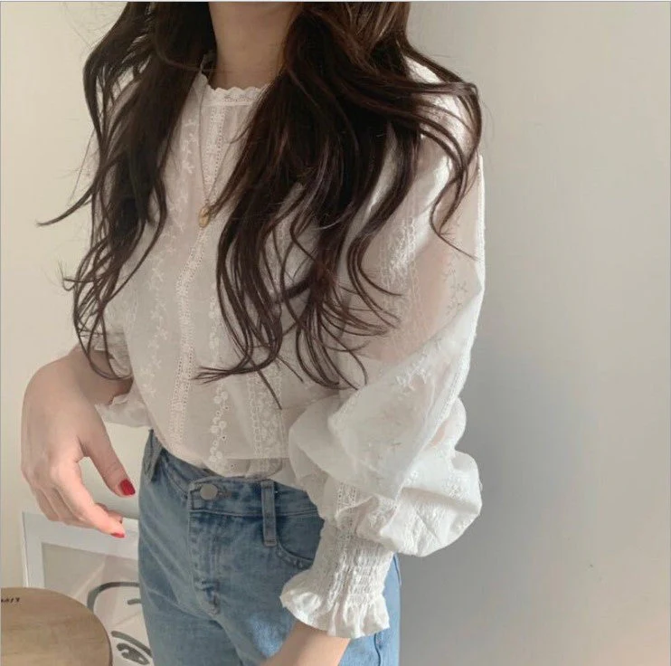 Crochet Lace Long Sleeve Blouse - Image 4