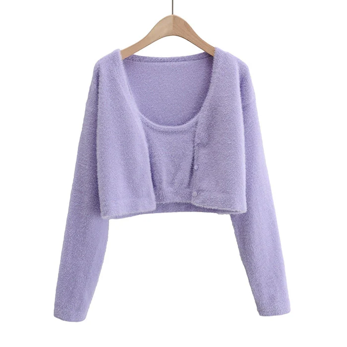 Cropped Button Knit Two Piece Cardigan - Image 12