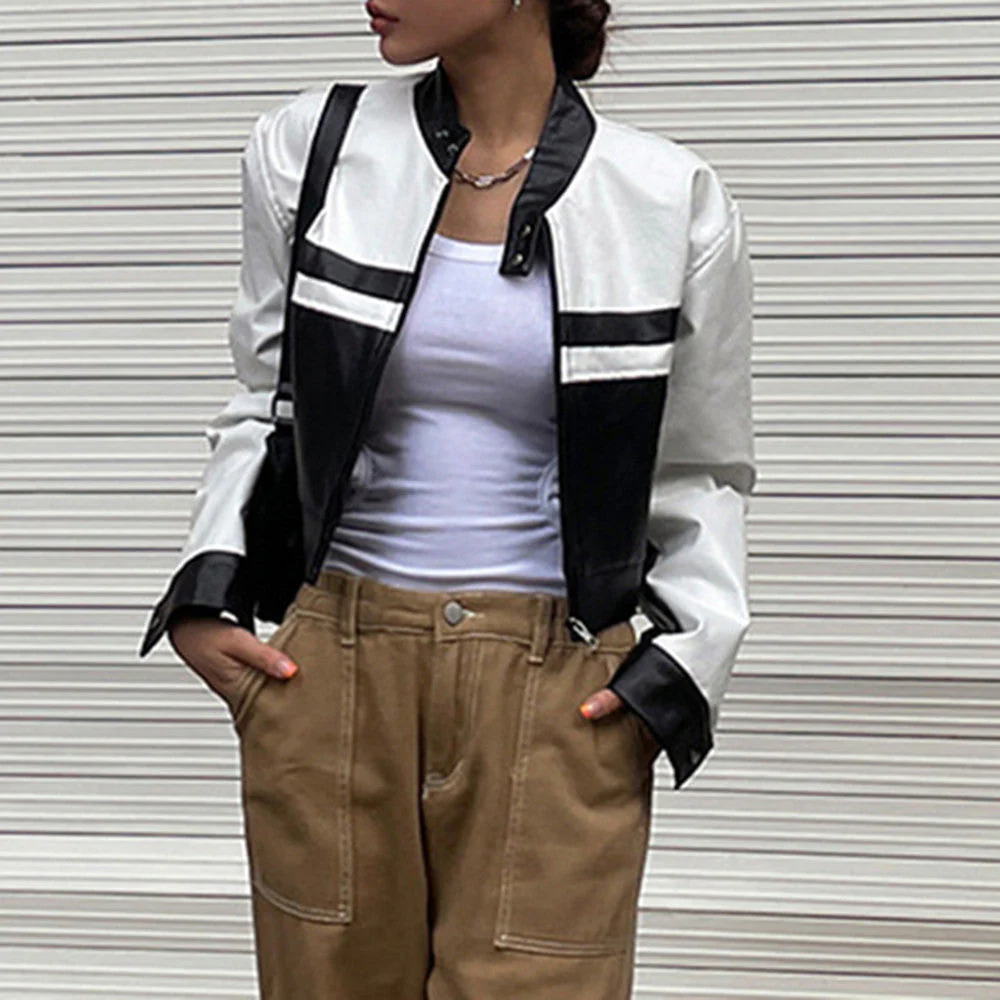 Cropped Pu Leather Jacket - Image 2