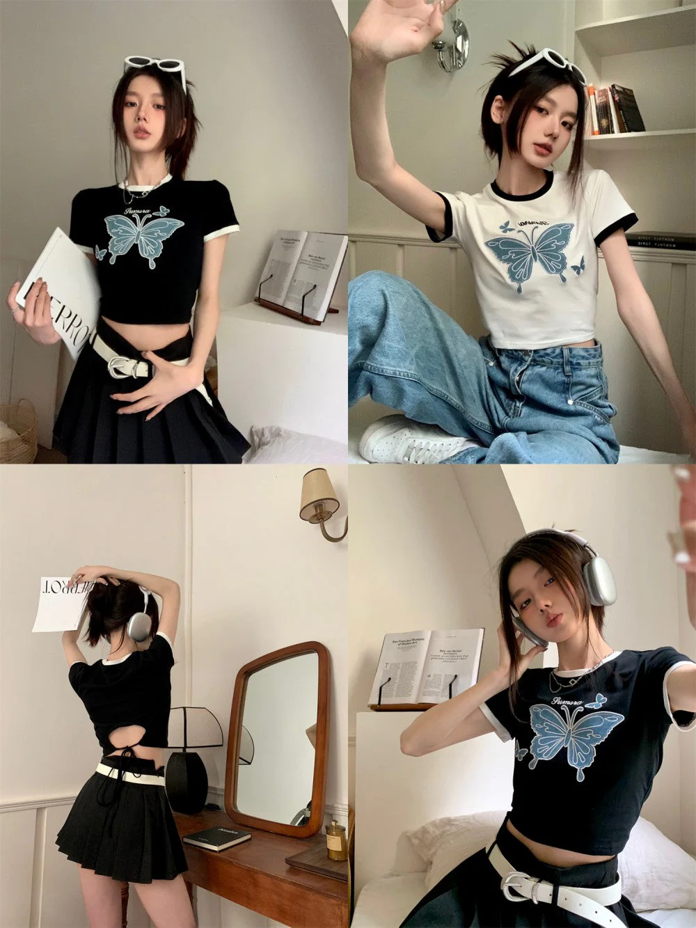 Cropped Tie Back Butterfly Ringer Tee - Image 4