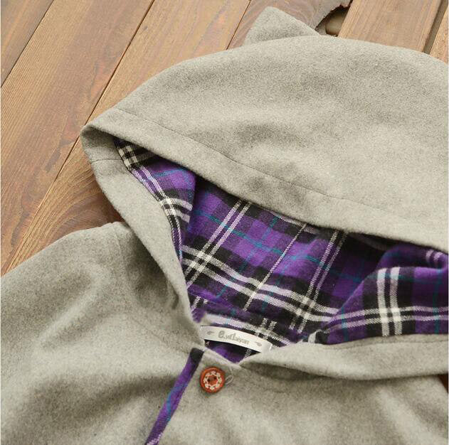 Cute Grid Cat Ear Hoodie Cape Coat - Image 5