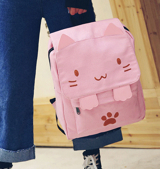 Cartoon Cat Canvas Backpack - Image 4