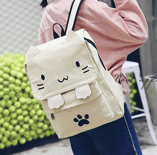 Cartoon Cat Canvas Backpack - Image 7
