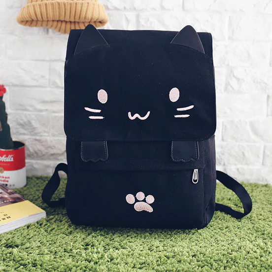 Cute Kawaii Cat Canvas Backpack - Image 4